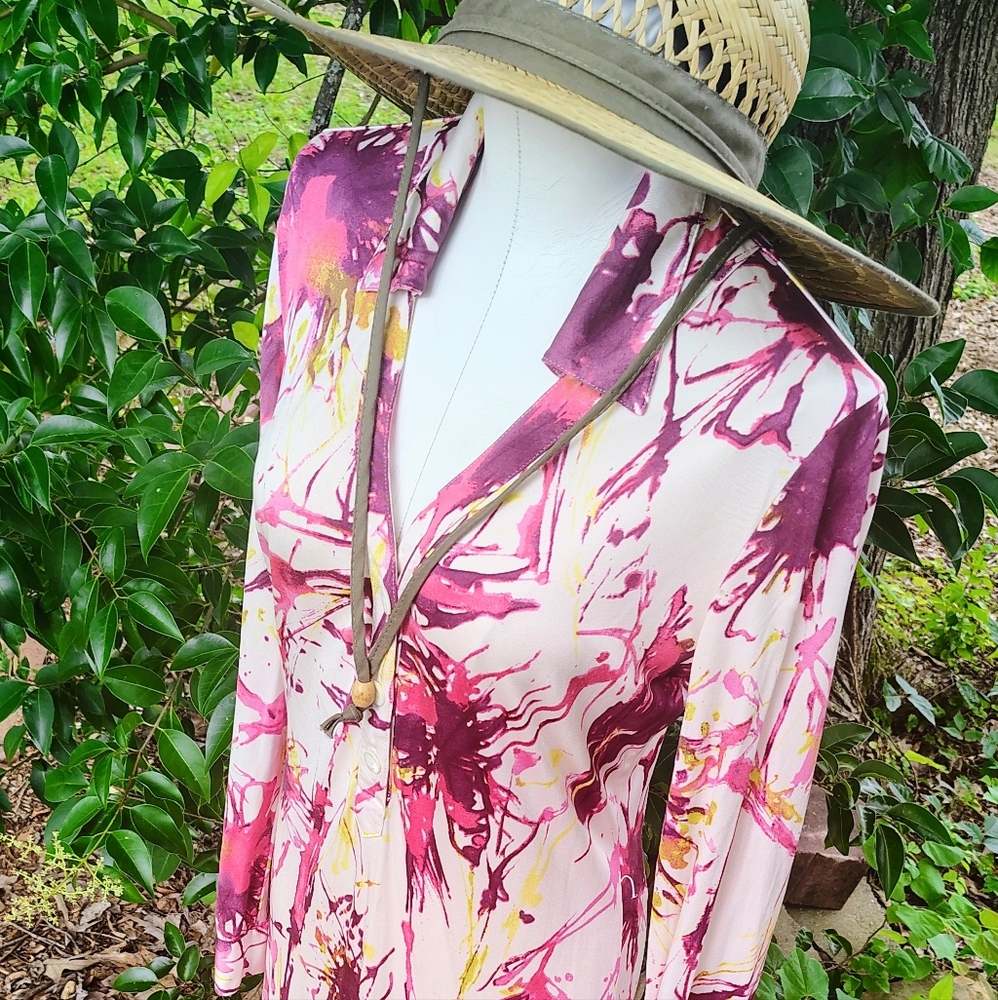 PINK TARTAN SZ M RARE PINK SPLATTER SILK SOIE  SHIRT DRESS NWOT